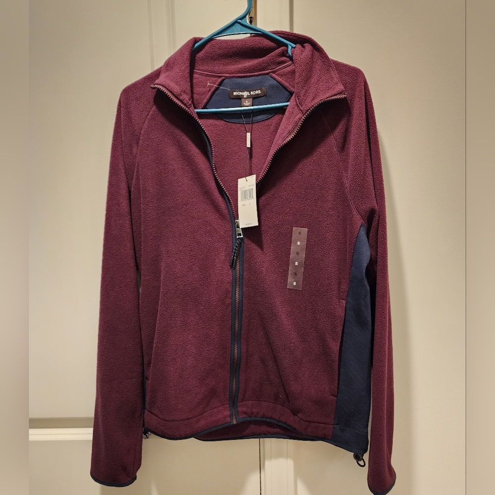 Michael Kors Mens Fleece Zip Up Jacket NWT Size Small Maroon Navy